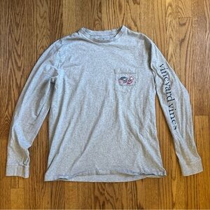 Vineyard Vines  Men's Lacrosse Whale Long Sleeve Gray Pocket T Shirt M